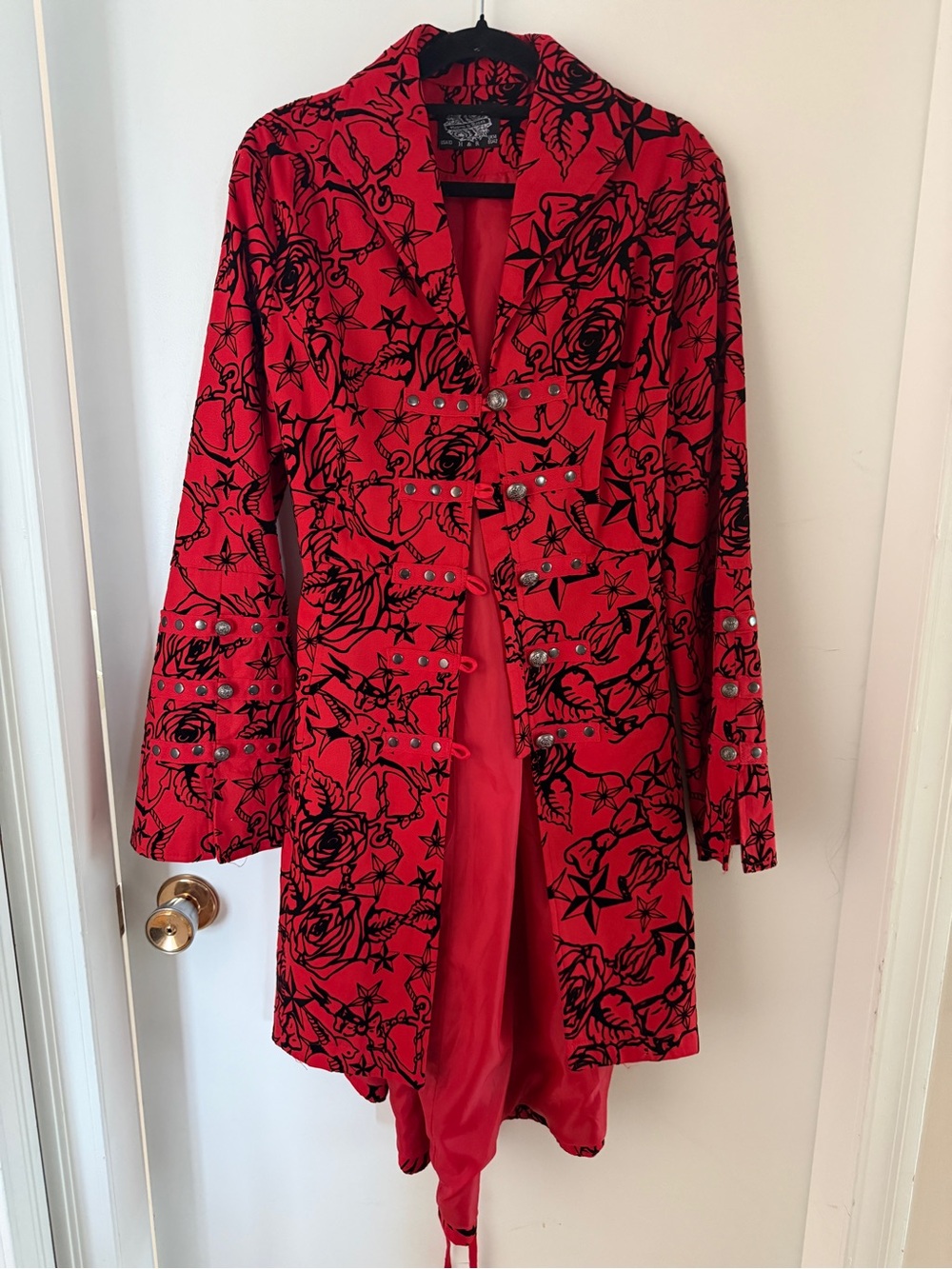 H&R London Red Black Tattoo Rose Corset Lace Up Military Coat UK 14 US 10